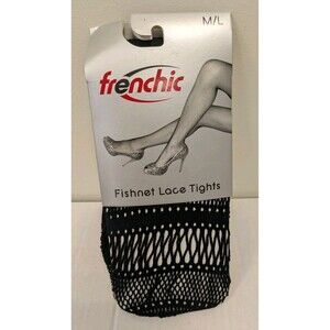 NEW Frenchic Fishnet Lace Tights Pantyhose M/L Black Nylon Spandex Sexy Goth